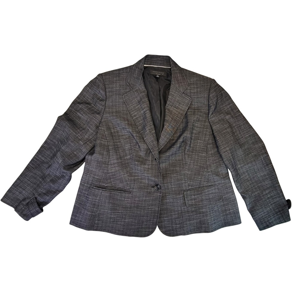 Anne Klein Woman Gray Textured One Button Blazer Jacket Career Professional 16W